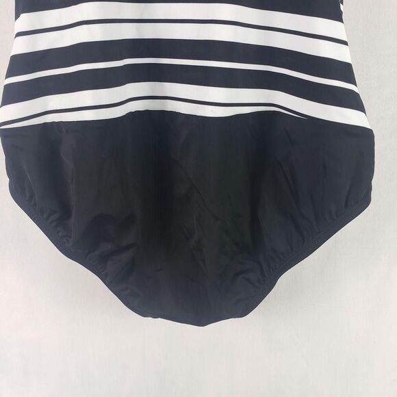 One Piece Swimsuit Womens 12 Black White Striped Tummy Control D Cup Ruched - Picture 9 of 13